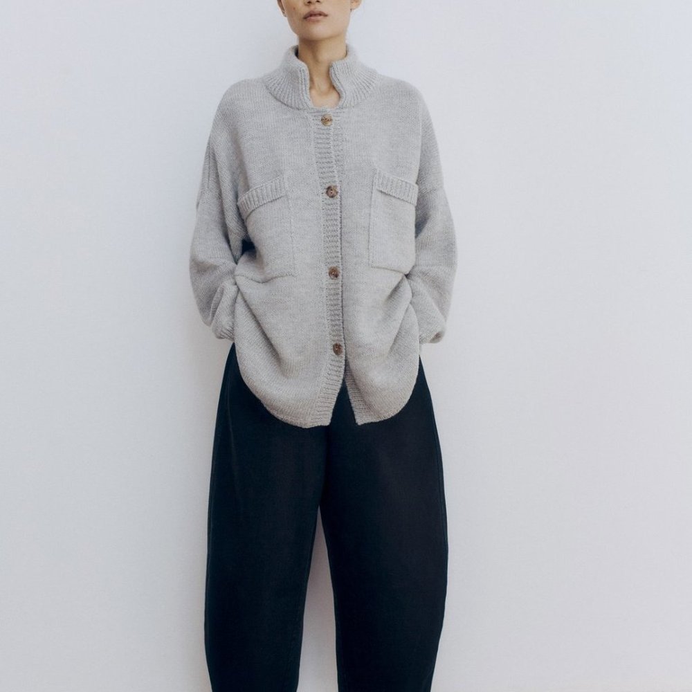 Monica Cordera ecowool polo jacket silver grey NWT
